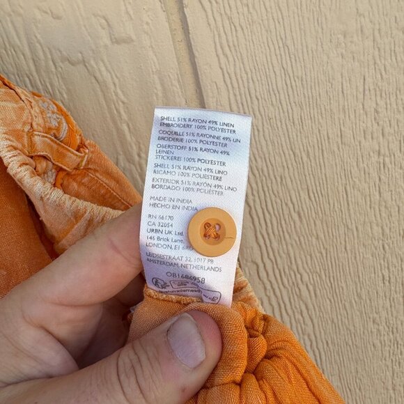 Anthropologie Parachute Pants Women's XS Orange Boho Hippie Embroidered Linen - Picture 9 of 12